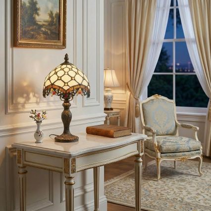 Brilagi - Tiffany-Buntglas-Tischlampe IVORY 1xE27/60W/230V