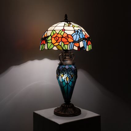 Brilagi - Tiffany-Buntglas-Tischlampe JUNGLE 1xE27/60W/230V + 1xE14/40W