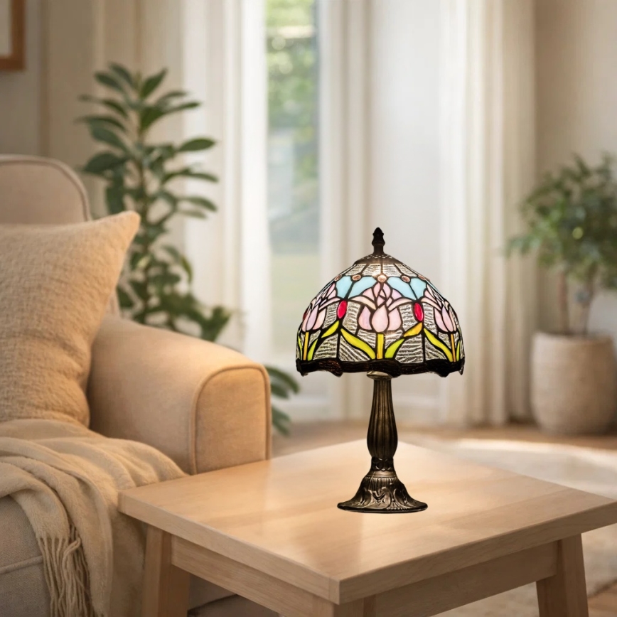 Brilagi - Tiffany-Buntglas-Tischlampe LORAS 1xE14/40W/230V