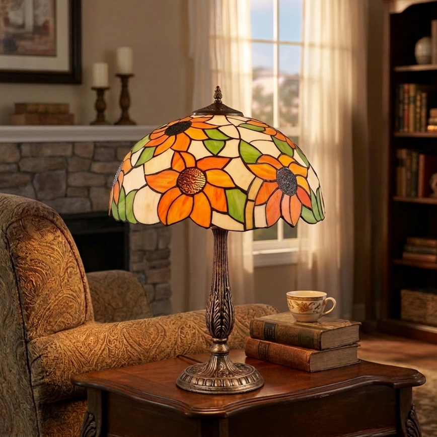 Brilagi - Tiffany-Buntglas-Tischlampe SUNFLOWER 2xE27/60W/230V