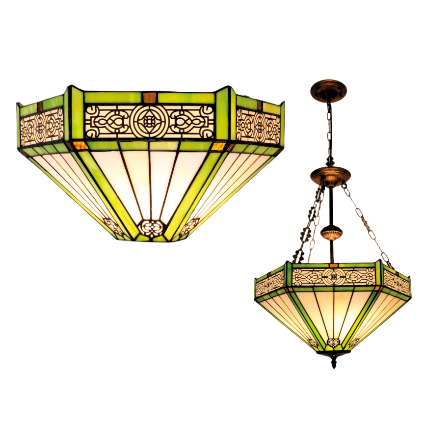 BRILAGI - Tiffany-Glas-Kronleuchter an Kette EMERALD 3xE27/60W/230V Ø 50 cm