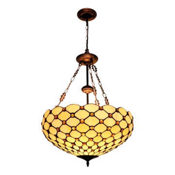 BRILAGI - Tiffany-Glas-Kronleuchter an Kette IVORY SMOOTH 3xE27/60W/230V Ø 50 cm