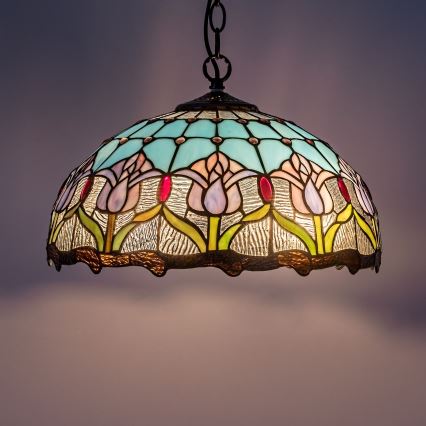 Brilagi - Tiffany-Glas-Kronleuchter an Kette LORAS 2xE27/60W/230V