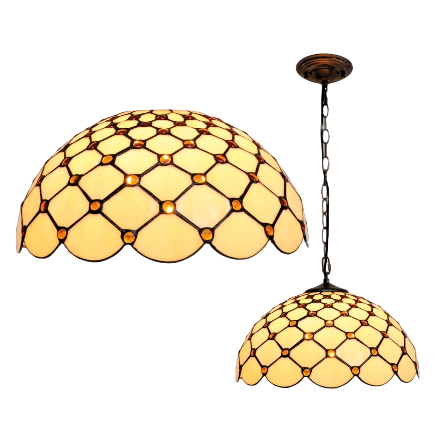 BRILAGI - Tiffany lampadario in vetro a catena IVORY SMOOTH 1xE27/60W/230V Ø 40 cm
