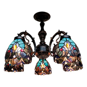 BRILAGI - Tiffany lustre affleurant en vitrail CORAL 5xE27/60W/230V Ø 60 cm