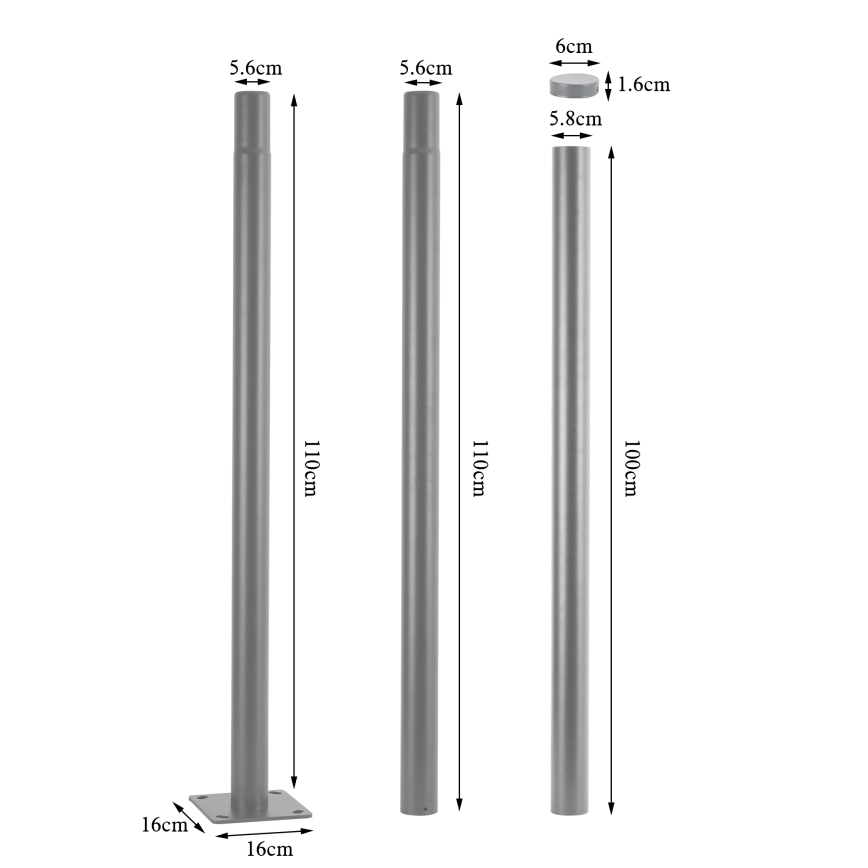 Brilagi - Mât métallique URBAN 3 m pour colonne d'éclairage extérieur, Ø 58 mm, gris