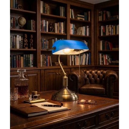 BRILAGI - Tischlampe BANK OFFICE 1xE27/60W/230V Messing/Blau