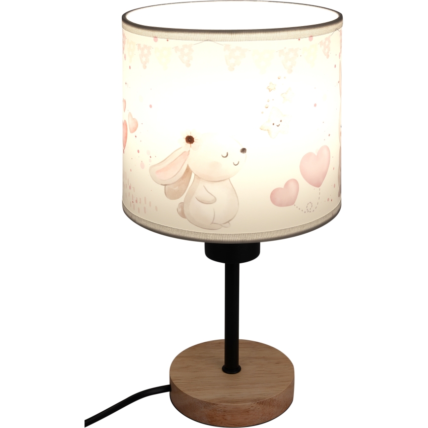 Brilagi - Kinder-Tischlampe BOBO WOOD 1xE27/25W/230V Eiche/Schwarz/Creme mit Häschenmotiv