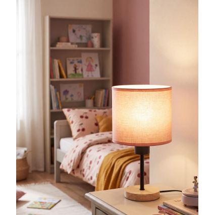 Brilagi - Kindertischlampe BOBO WOOD 1xE27/25W/230V Eiche/schwarz/rosa
