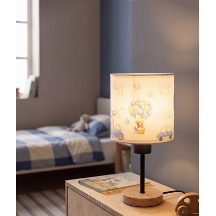 Brilagi - Kinder-Tischlampe BOBO WOOD 1xE27/25W/230V Eiche/schwarz/weiß/blau/Teddybären