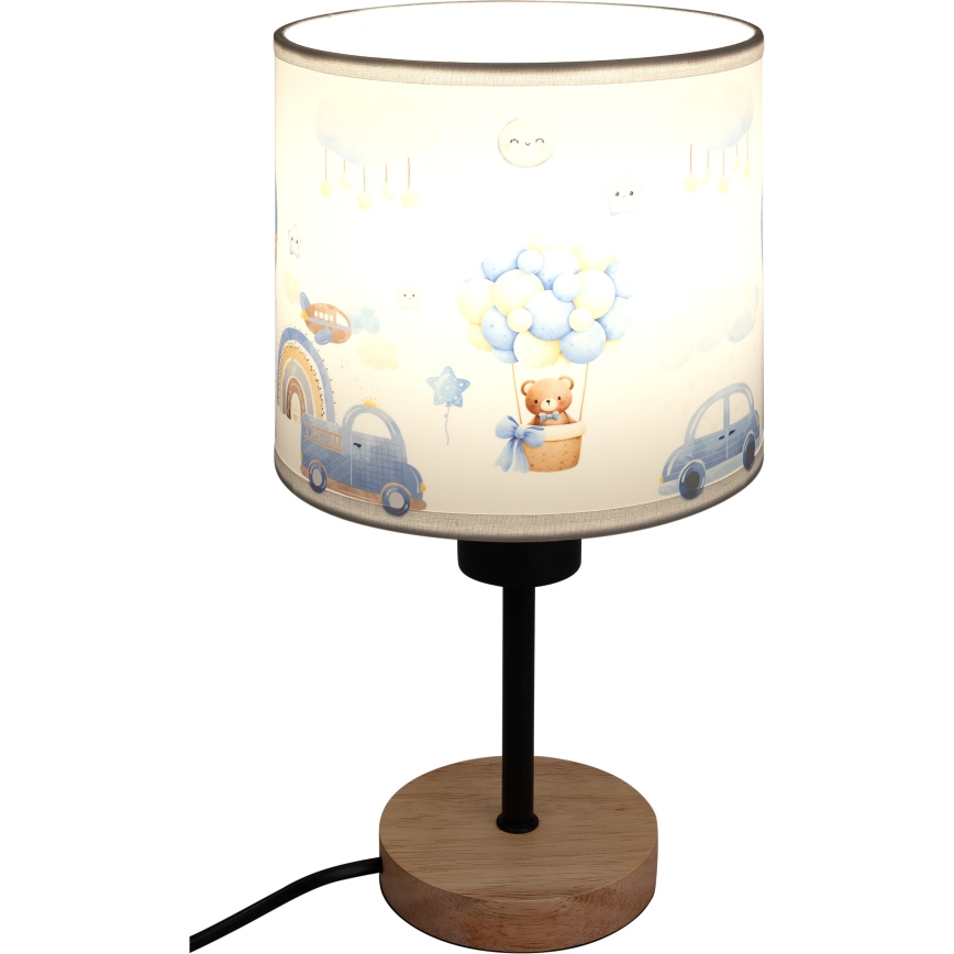 Brilagi - Kinder-Tischlampe BOBO WOOD 1xE27/25W/230V Eiche/schwarz/weiß/blau/Teddybären