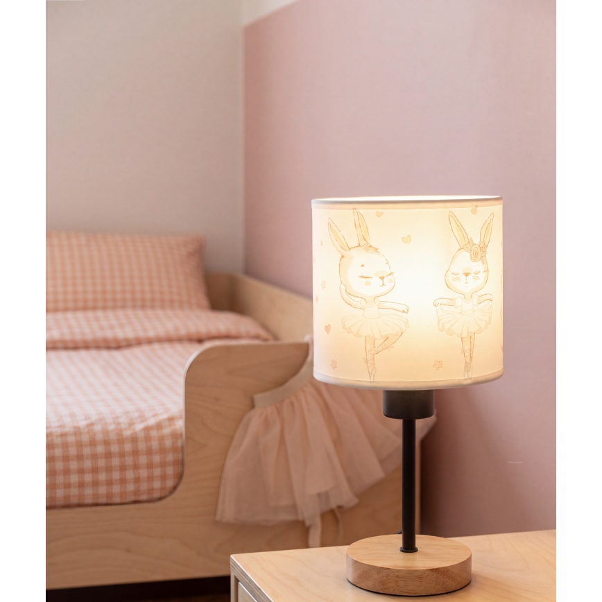 Brilagi - Kindertischlampe BOBO WOOD 1xE27/25W/230V Eiche/schwarz/weiß/Hasenmotiv