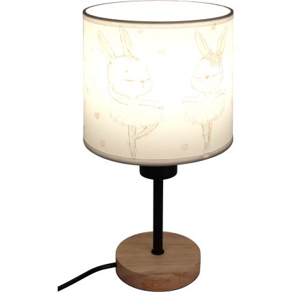 Brilagi - Kindertischlampe BOBO WOOD 1xE27/25W/230V Eiche/schwarz/weiß/Hasenmotiv