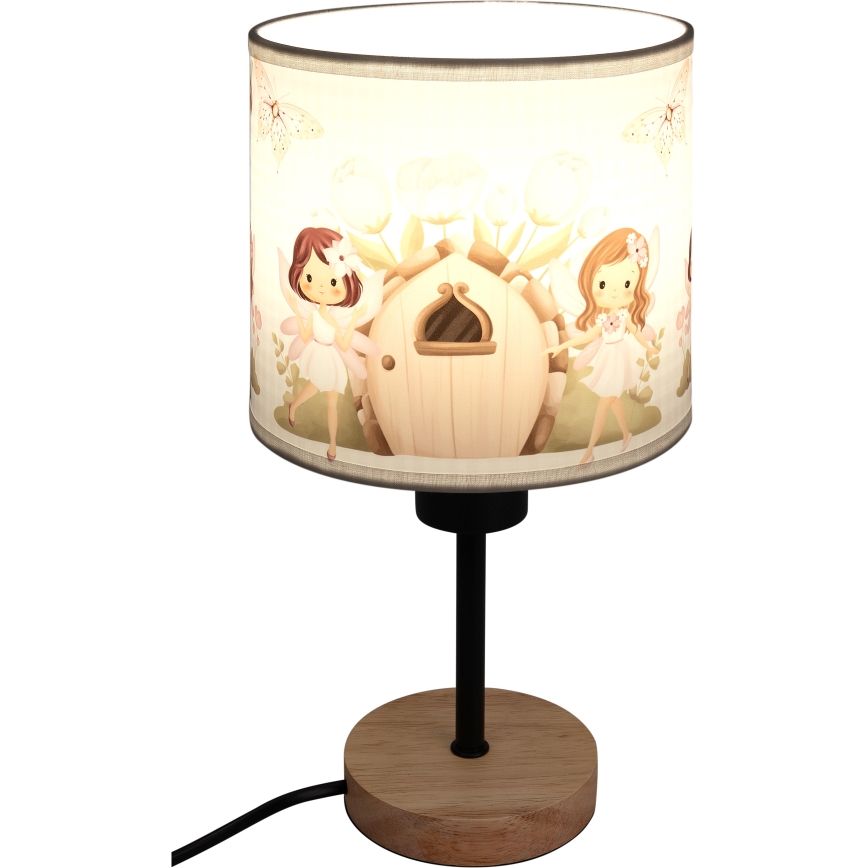 Brilagi - Kinder-Tischlampe BOBO WOOD 1xE27/25W/230V Eiche/schwarz/weiß/rosa/Feen