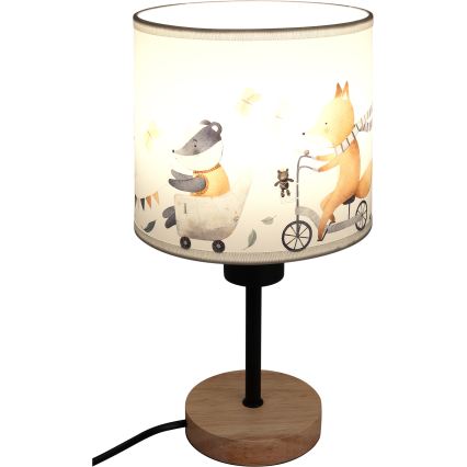 Brilagi - Kinder-Tischlampe BOBO WOOD 1xE27/25W/230V Eiche/schwarz/weiß/Tiermotive