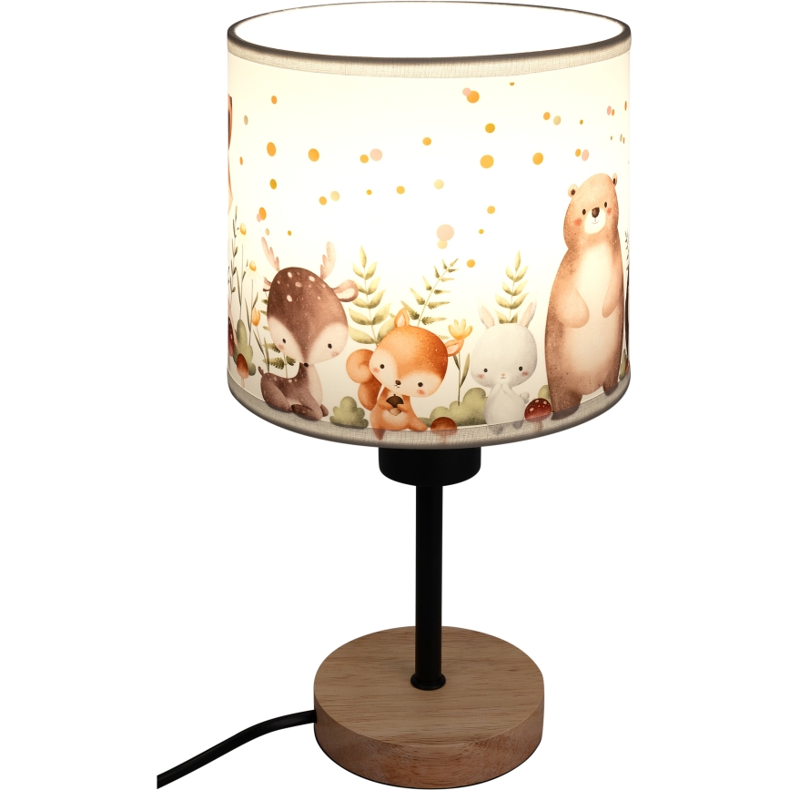 Brilagi - Kinder-Schreibtischlampe BOBO WOOD 1xE27/25W/230V Eiche/Schwarz/Weiß/Tiermotive