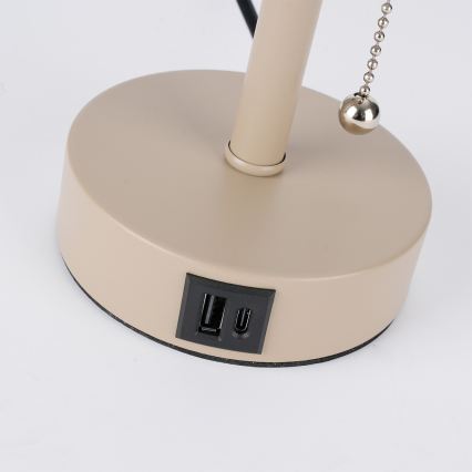 Brilagi - Tischlampe mit USB-Anschluss TABLON 1xE27/25W/230V beige/creme