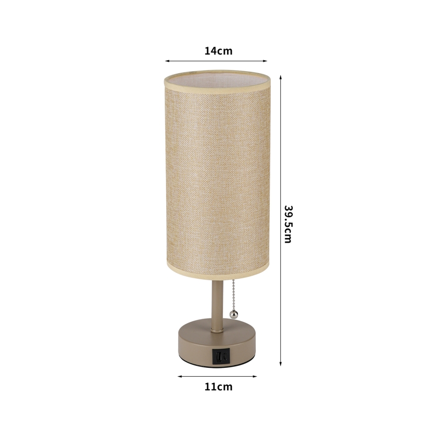 Brilagi - Tischlampe mit USB-Anschluss TABLON 1xE27/25W/230V beige