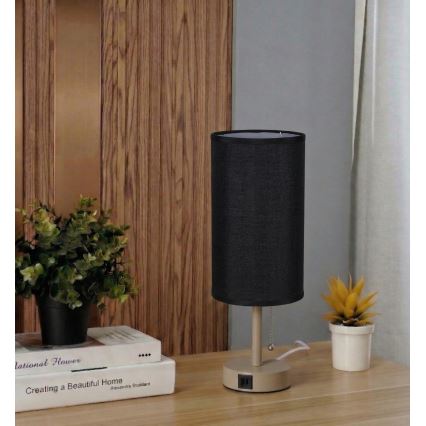 Brilagi - Tischlampe mit USB-Anschluss TABLON 1xE27/25W/230V beige/schwarz