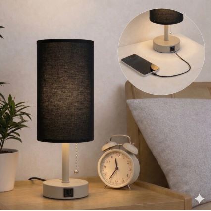 Brilagi - Tischlampe mit USB-Anschluss TABLON 1xE27/25W/230V beige/schwarz