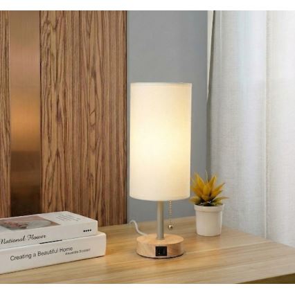 Brilagi - Tischlampe mit USB-Anschluss TABLON 1xE27/25W/230V Eiche/Beige/Creme