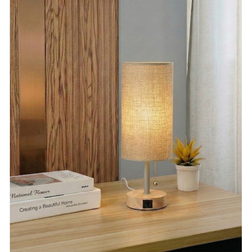 Brilagi - Tischlampe mit USB-Anschluss TABLON 1xE27/25W/230V Eiche/beige