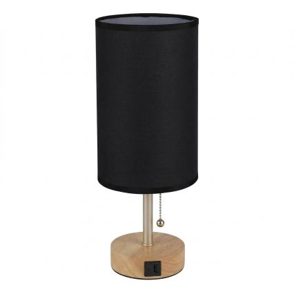 Brilagi - Tischlampe mit USB-Anschluss TABLON 1xE27/25W/230V Eiche/Beige/Schwarz