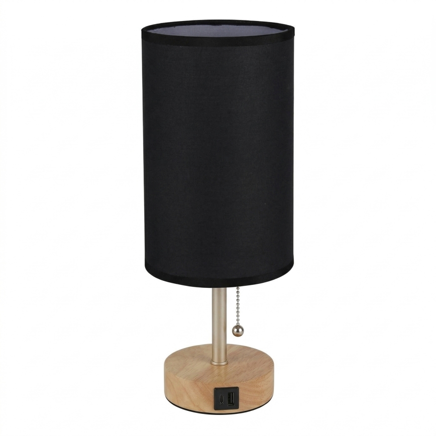 Brilagi - Tischlampe mit USB-Anschluss TABLON 1xE27/25W/230V Eiche/Beige/Schwarz