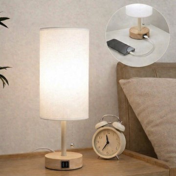 Brilagi - Tischlampe mit USB-Anschluss TABLON 1xE27/25W/230V Eiche/beige/weiß