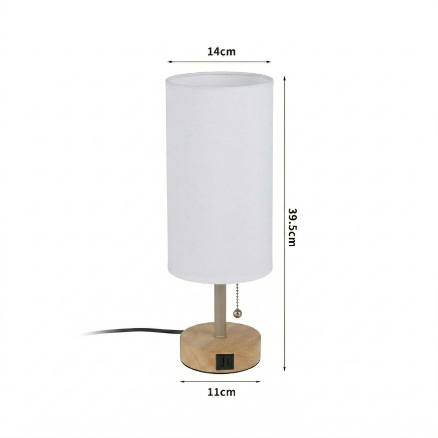 Brilagi - Tischlampe mit USB-Anschluss TABLON 1xE27/25W/230V Eiche/beige/weiß