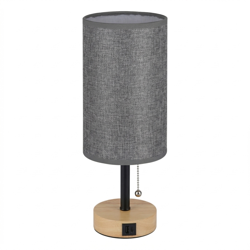 Brilagi - Tischlampe mit USB-Anschluss TABLON 1xE27/25W/230V Eiche/Schwarz/Grau