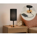 Brilagi - Tischlampe mit USB-Anschluss TABLON 1xE27/25W/230V Eiche/schwarz