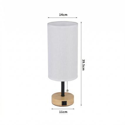 Brilagi - Tischlampe mit USB-Anschluss TABLON 1xE27/25W/230V Eiche/schwarz/weiß
