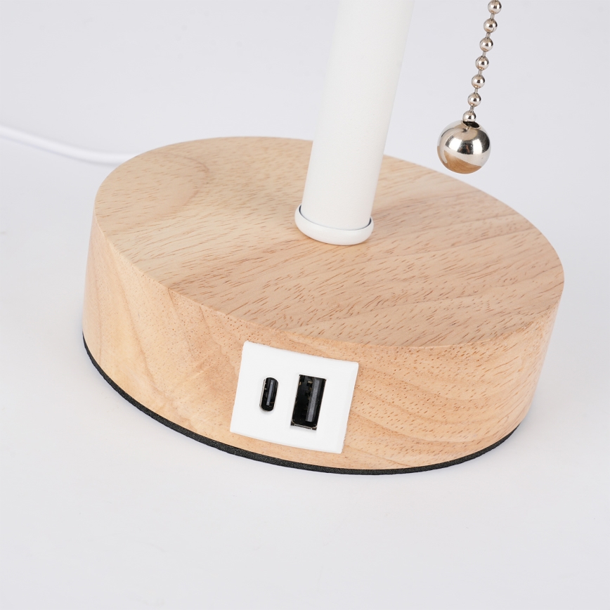 Brilagi - Tischlampe mit USB-Anschluss TABLON 1xE27/25W/230V Eiche/Weiß/Grau