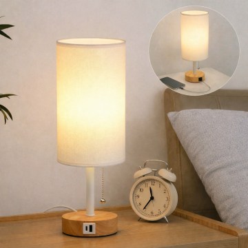 Brilagi - Tischlampe mit USB-Anschluss TABLON 1xE27/25W/230V Eiche/weiß