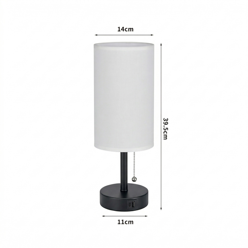 Brilagi - Tischlampe mit USB-Anschluss TABLON 1xE27/25W/230V schwarz/weiß