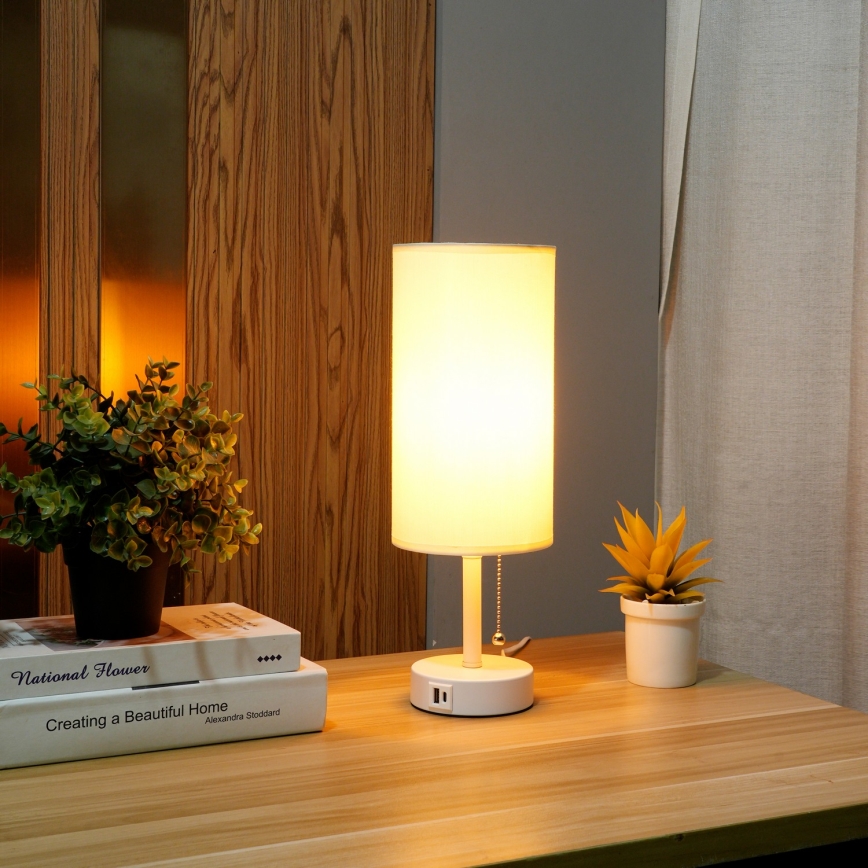 Brilagi - Tischlampe mit USB-Anschluss TABLON 1xE27/25W/230V weiß/creme