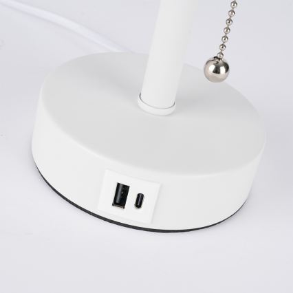 Brilagi - Tischlampe mit USB-Anschluss TABLON 1xE27/25W/230V weiß