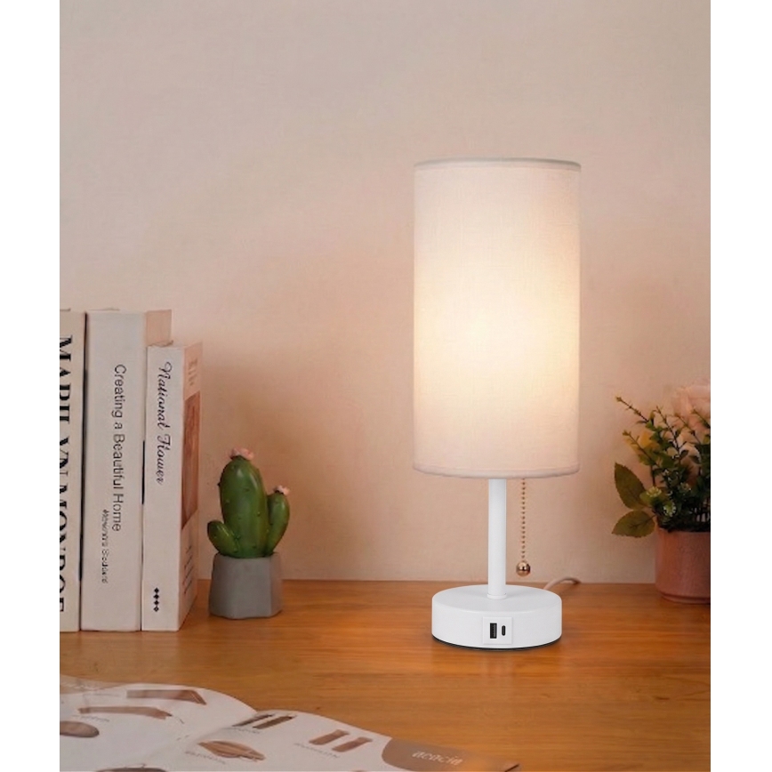 Brilagi - Tischlampe mit USB-Anschluss TABLON 1xE27/25W/230V weiß