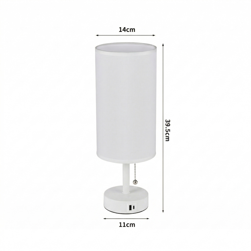Brilagi - Tischlampe mit USB-Anschluss TABLON 1xE27/25W/230V weiß