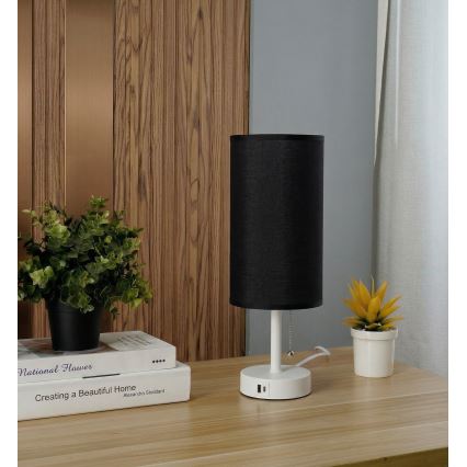 Brilagi - Tischlampe mit USB-Anschluss TABLON 1xE27/25W/230V weiß/schwarz