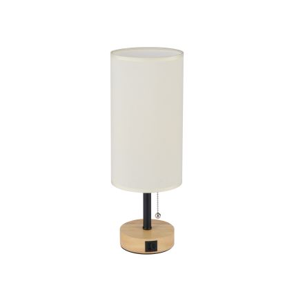 Brilagi - Tischlampe TABLON mit USB-Anschluss 1xE27/25W/230V Eiche/Schwarz/Creme