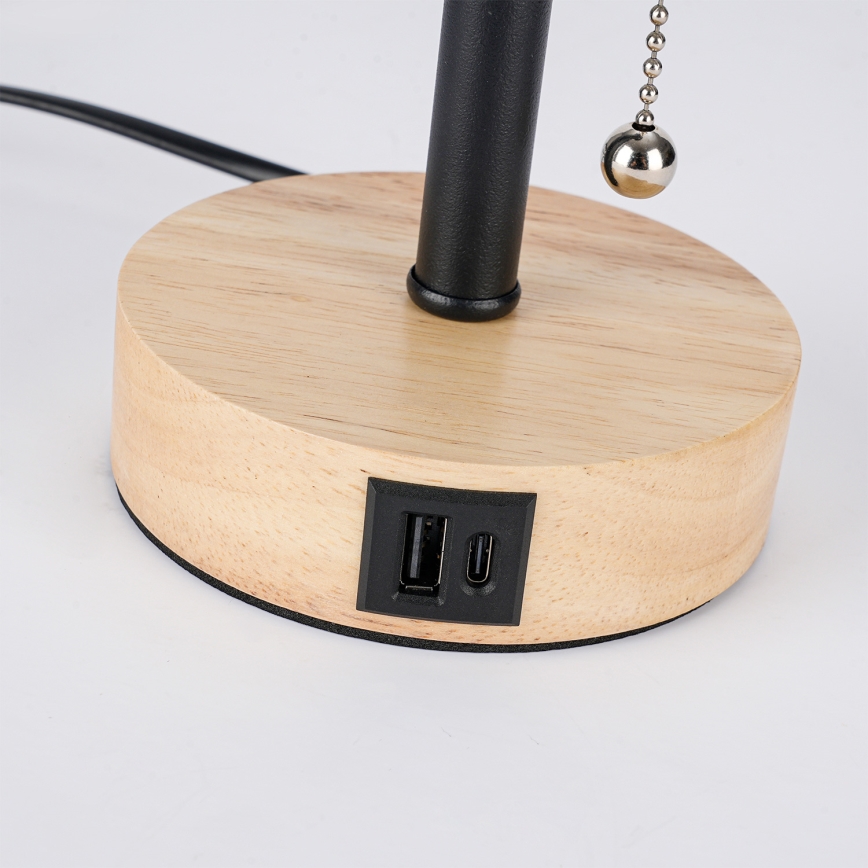 Brilagi - Tischlampe TABLON mit USB-Anschluss 1xE27/25W/230V Eiche/Schwarz/Creme