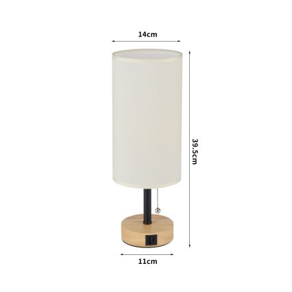 Brilagi - Tischlampe TABLON mit USB-Anschluss 1xE27/25W/230V Eiche/Schwarz/Creme