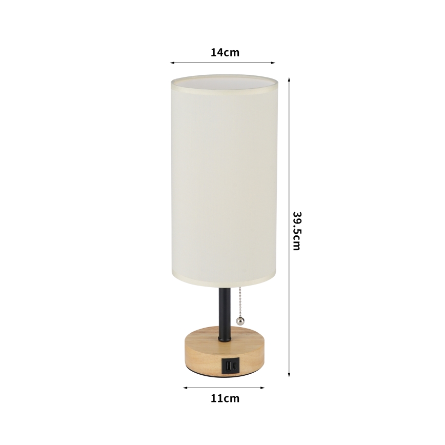 Brilagi - Tischlampe TABLON mit USB-Anschluss 1xE27/25W/230V Eiche/Schwarz/Creme
