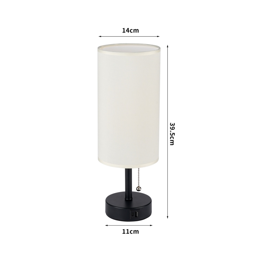 Brilagi - Tischlampe TABLON mit USB-Anschluss 1xE27/25W/230V schwarz/creme