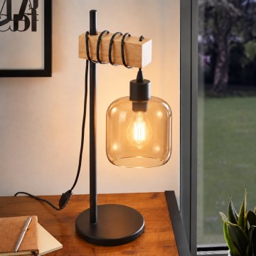 BRILAGI - Tischlampe WOOD GLASS 1xE27/40W/230V braun/schwarz/rauchbraun