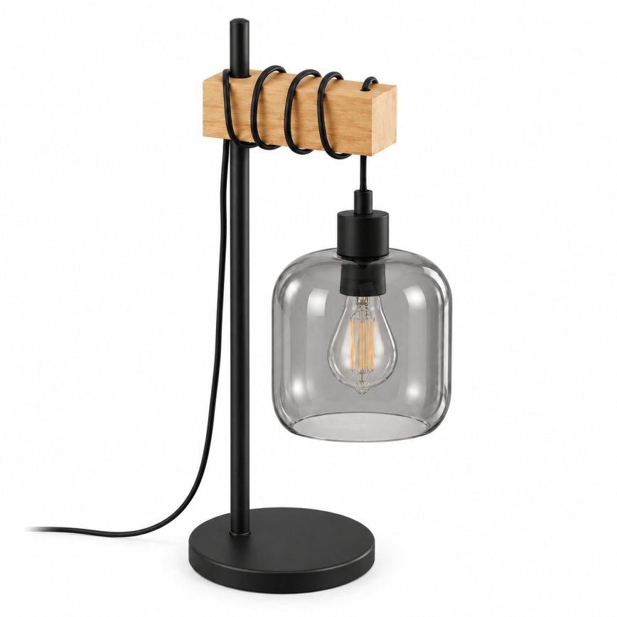 BRILAGI - Tischlampe WOOD GLASS 1xE27/40W/230V braun/schwarz/rauchgrau