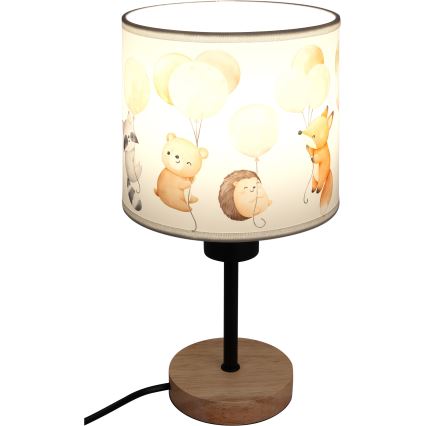 Brilagi - Kinder-Tischlampe BOBO WOOD 1xE27/25W/230V Eiche/schwarz/weiß/Tiermotive