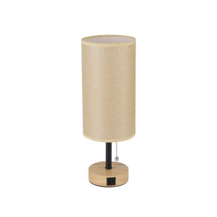 Brilagi - Tischleuchte mit USB-Anschluss TABLON 1xE27/25W/230V Eiche/Schwarz/Beige